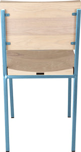 Duck-egg blue metal chair with whitewash stain ash wood made in UK - back view square frame
