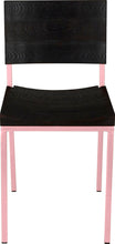 Load image into Gallery viewer, Pink metal chair with black stain ash wood made in UK - front view square frame
