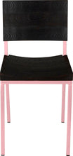 Load image into Gallery viewer, Pink metal chair with black stain ash wood made in UK - front view square frame
