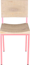 Load image into Gallery viewer, Pink metal chair with whitewash stain ash wood made in UK - front view square frame
