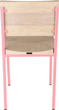 Load image into Gallery viewer, Pink metal chair with whitewash stain ash wood made in UK - back view square frame
