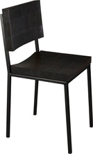 Load image into Gallery viewer, Gloss black metal chair with black stain ash wood made in UK - angle view square frame

