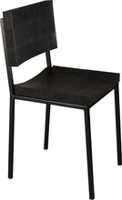 Load image into Gallery viewer, Gloss black metal chair with black stain ash wood made in UK - angle view square frame
