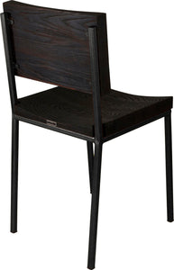 Gloss black metal chair with black stain ash wood made in UK - back side view square frame