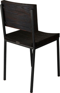 Gloss black metal chair with black stain ash wood made in UK - back side view square frame