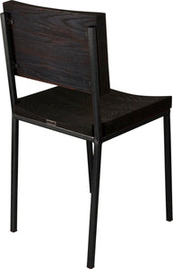 Gloss black metal chair with black stain ash wood made in UK - back side view square frame