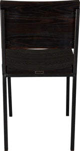 Gloss black metal chair with black stain ash wood made in UK - back view square frame