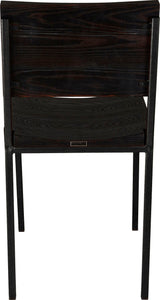 Gloss black metal chair with black stain ash wood made in UK - back view square frame