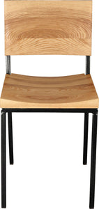 Gloss black metal chair with natural stain ash wood made in UK - front view square frame