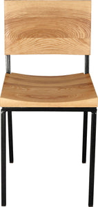 Gloss black metal chair with natural stain ash wood made in UK - front view square frame