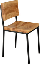 Load image into Gallery viewer, Gloss black metal chair with natural stain ash wood made in UK - angle view square frame
