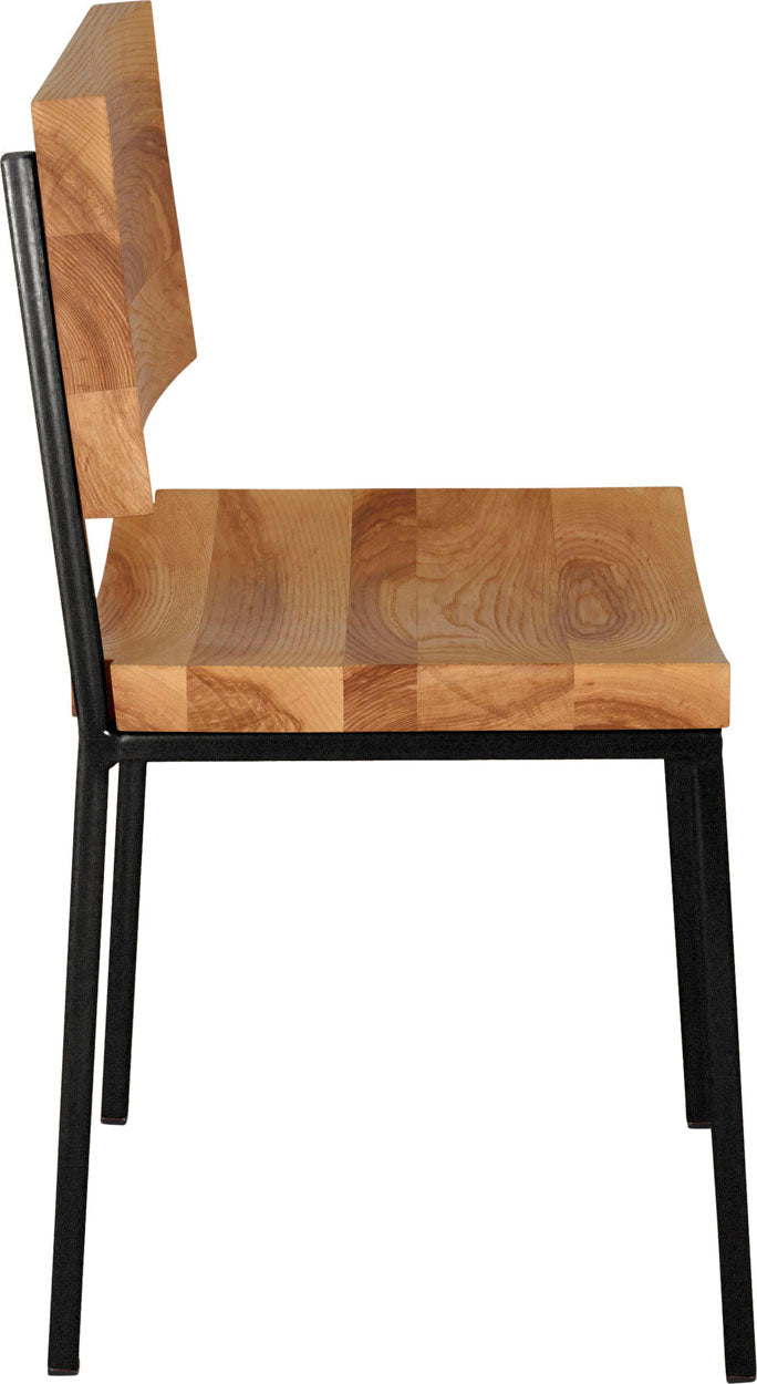 Gloss black metal chair with natural stain ash wood made in UK - side view square frame