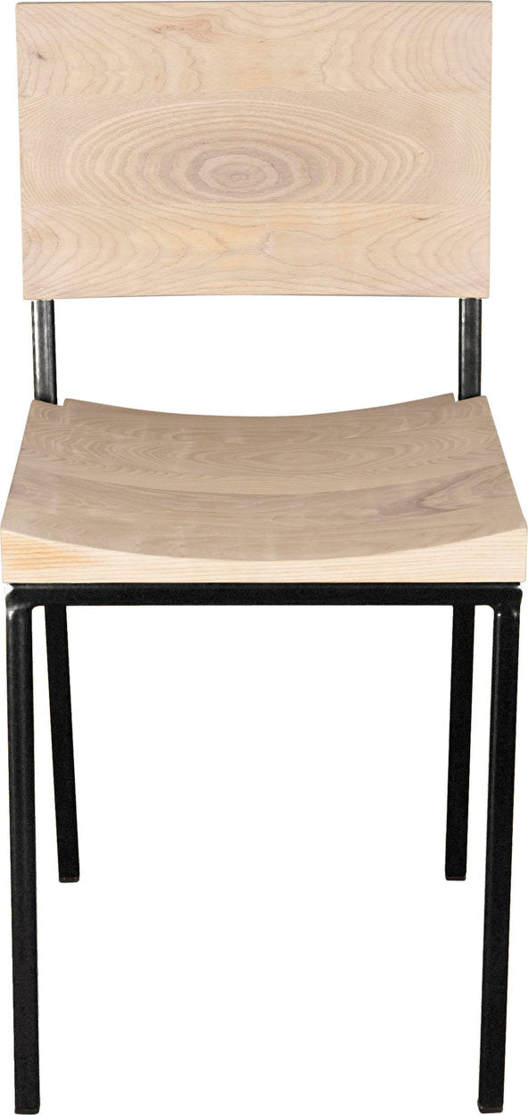 Gloss black metal chair with whitewash stain ash wood made in UK - front view square frame