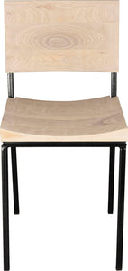 Gloss black metal chair with whitewash stain ash wood made in UK - front view square frame