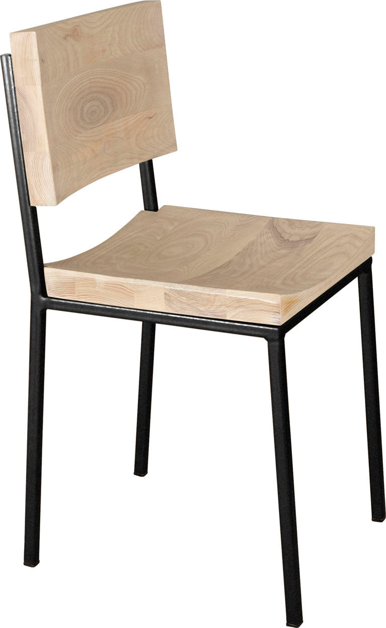 Gloss black metal chair with whitewash stain ash wood made in UK - angle view square frame