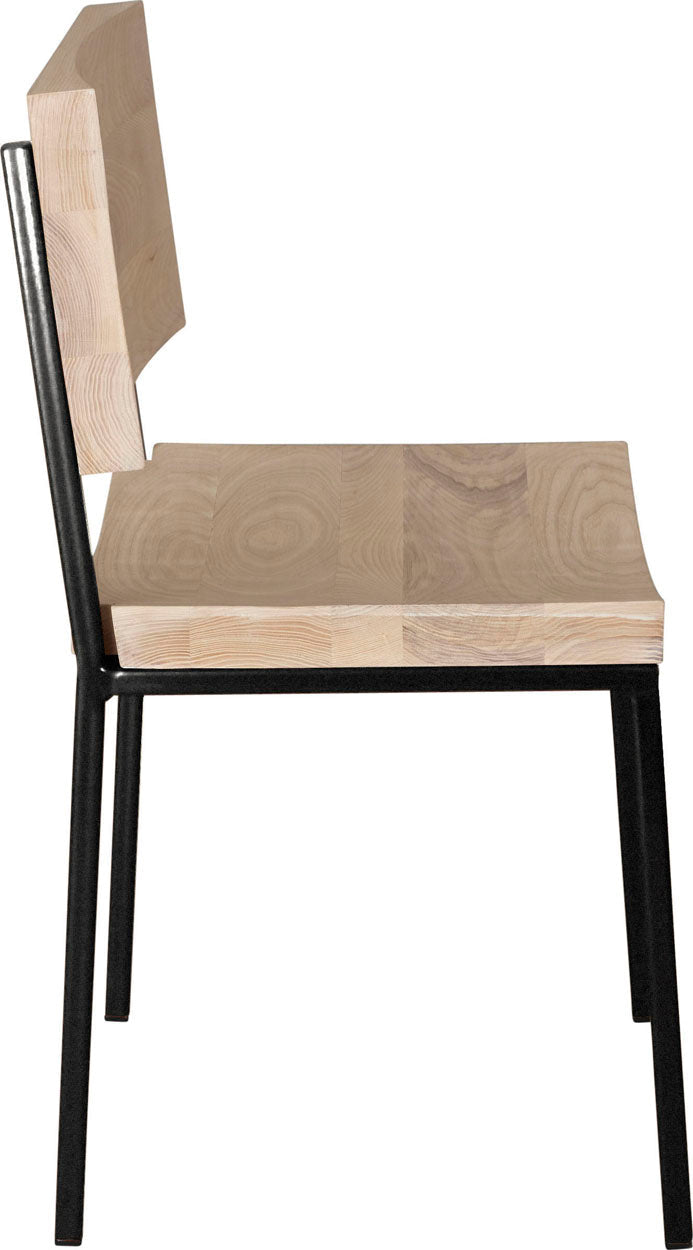Gloss black metal chair with whitewash stain ash wood made in UK - side view square frame
