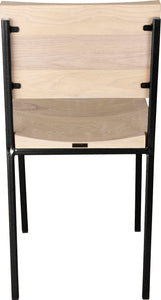 Gloss black metal chair with whitewash stain ash wood made in UK - back view square frame