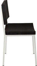 Load image into Gallery viewer, Gloss white metal chair with black stain ash wood made in UK - side view square frame
