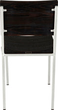 Load image into Gallery viewer, Gloss white metal chair with black stain ash wood made in UK - back view square frame
