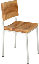 Load image into Gallery viewer, Gloss white metal chair with natural stain ash wood made in UK - angle view square frame
