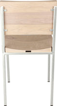 Load image into Gallery viewer, Gloss white metal chair with whitewash stain ash wood made in UK - back view square frame
