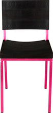 Load image into Gallery viewer, Hot pink metal chair with black stain ash wood made in UK - front view square frame
