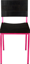 Load image into Gallery viewer, Hot pink metal chair with black stain ash wood made in UK - front view square frame
