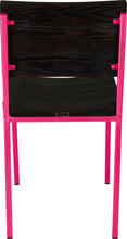 Load image into Gallery viewer, Hot pink metal chair with black stain ash wood made in UK - back view square frame
