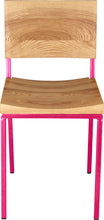 Load image into Gallery viewer, Hot pink metal chair with natural stain ash wood made in UK - front view square frame
