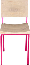Load image into Gallery viewer, Hot pink metal chair with whitewash stain ash wood made in UK - front view square frame
