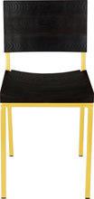 Load image into Gallery viewer, Yellow metal chair with black stain ash wood made in UK - front view square frame
