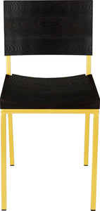 Yellow metal chair with black stain ash wood made in UK - front view square frame