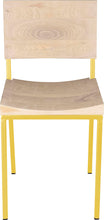 Load image into Gallery viewer, Yellow metal chair with whitewash stain ash wood made in UK - front view square frame
