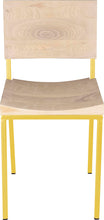Load image into Gallery viewer, Yellow metal chair with whitewash stain ash wood made in UK - front view square frame
