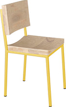 Load image into Gallery viewer, Yellow metal chair with whitewash stain ash wood made in UK - angle view square frame
