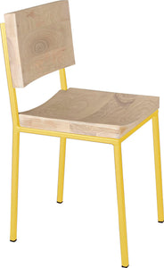 Yellow metal chair with whitewash stain ash wood made in UK - angle view square frame