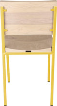 Load image into Gallery viewer, Yellow metal chair with whitewash stain ash wood made in UK - back view square frame
