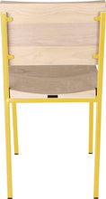 Load image into Gallery viewer, Yellow metal chair with whitewash stain ash wood made in UK - back view square frame
