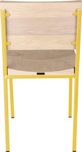 Load image into Gallery viewer, Yellow metal chair with whitewash stain ash wood made in UK - back view square frame

