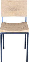 Load image into Gallery viewer, Blue metal chair with whitewash stain ash wood made in UK - front view square frame
