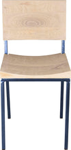 Load image into Gallery viewer, Blue metal chair with whitewash stain ash wood made in UK - front view square frame
