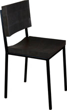 Load image into Gallery viewer, Black metal chair with black stain ash wood made in UK - angle view square frame
