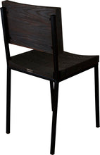 Load image into Gallery viewer, Black metal chair with black stain ash wood made in UK - back side view square frame
