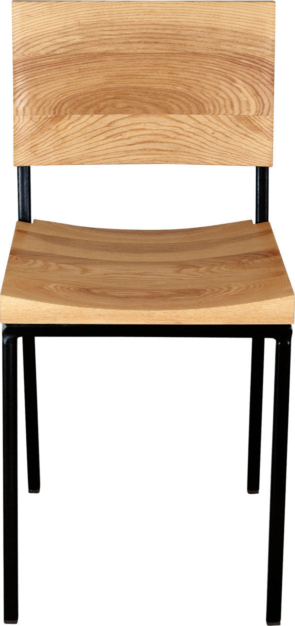 Black metal chair with natural stain ash wood made in UK - front view square frame