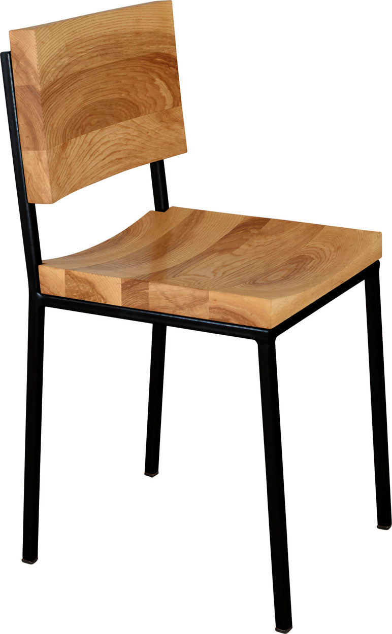 Black metal chair with natural stain ash wood made in UK - angle view square frame