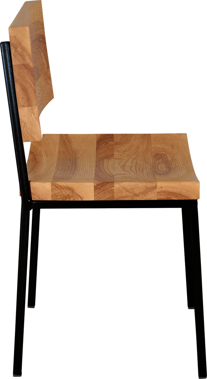 Black metal chair with natural stain ash wood made in UK - side view square frame
