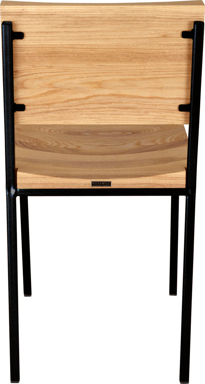Black metal chair with natural stain ash wood made in UK - back view square frame