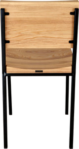 Black metal chair with natural stain ash wood made in UK - back view square frame
