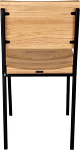 Black metal chair with natural stain ash wood made in UK - back view square frame