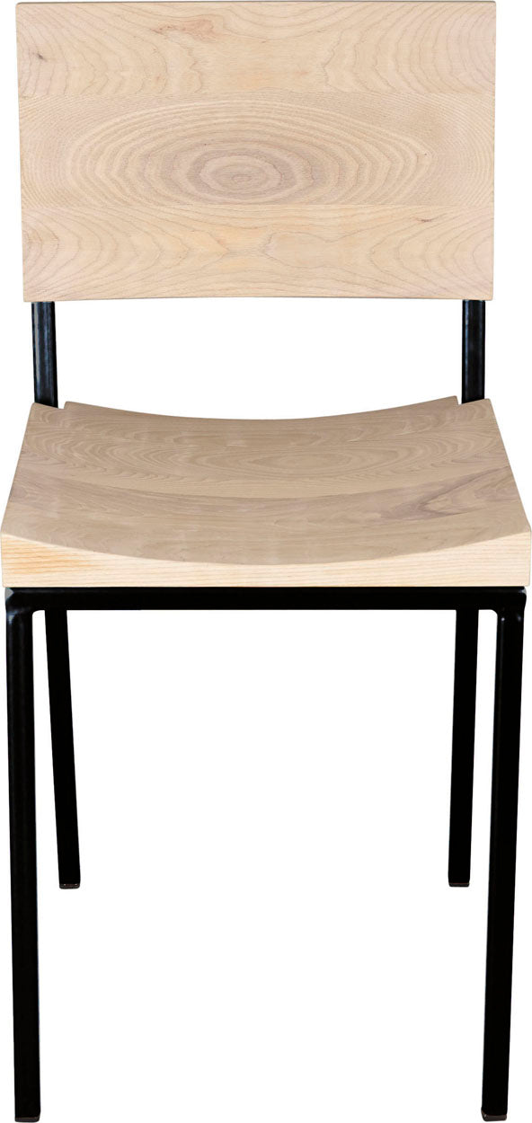 Black metal chair with whitewash stain ash wood made in UK - front view square frame